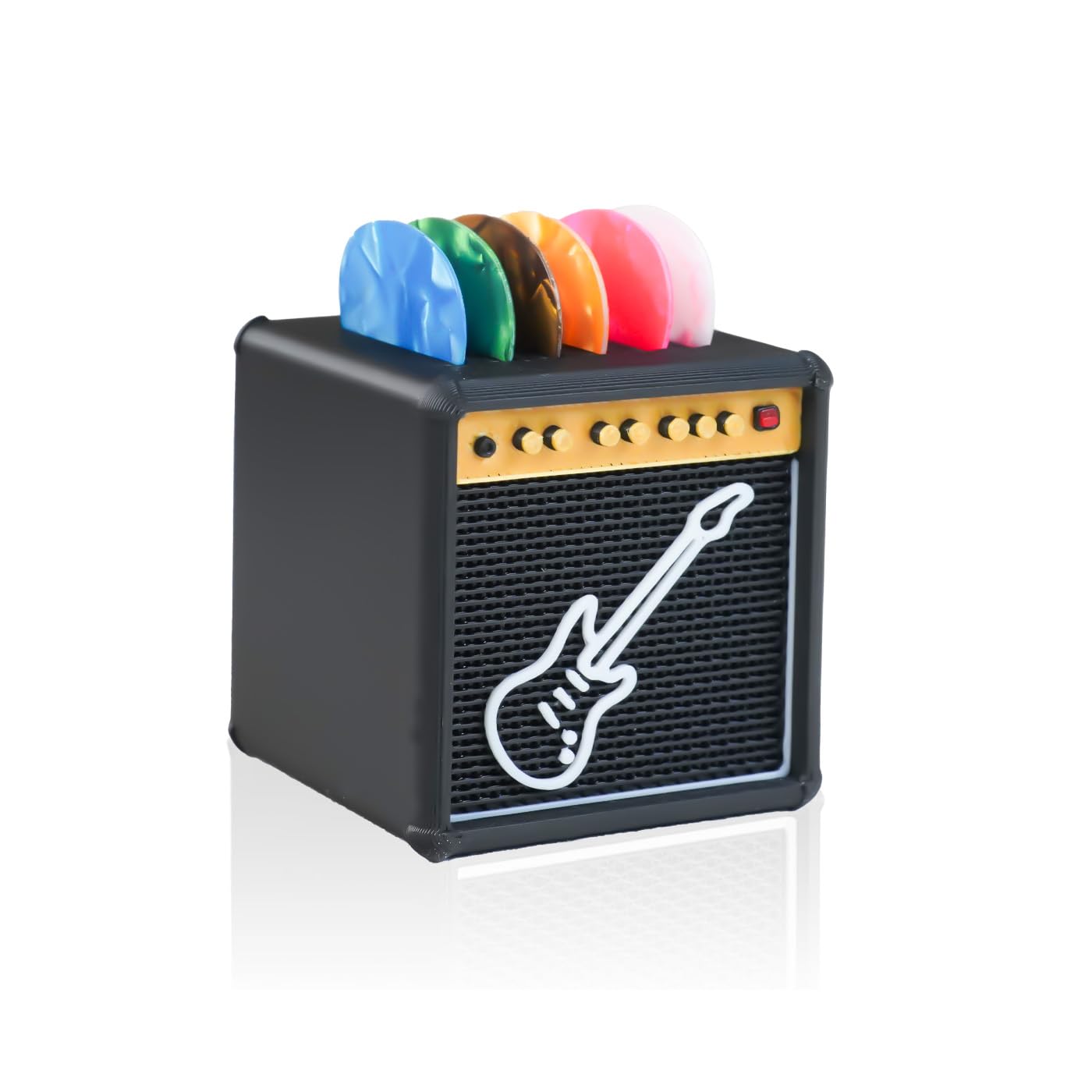 POIET Guitar Pick Holder Keychain Guitar Picks Holder Box,Amp Speaker Styled Pick Holder with 8 Celluloid Guitar Picks, Guitar P