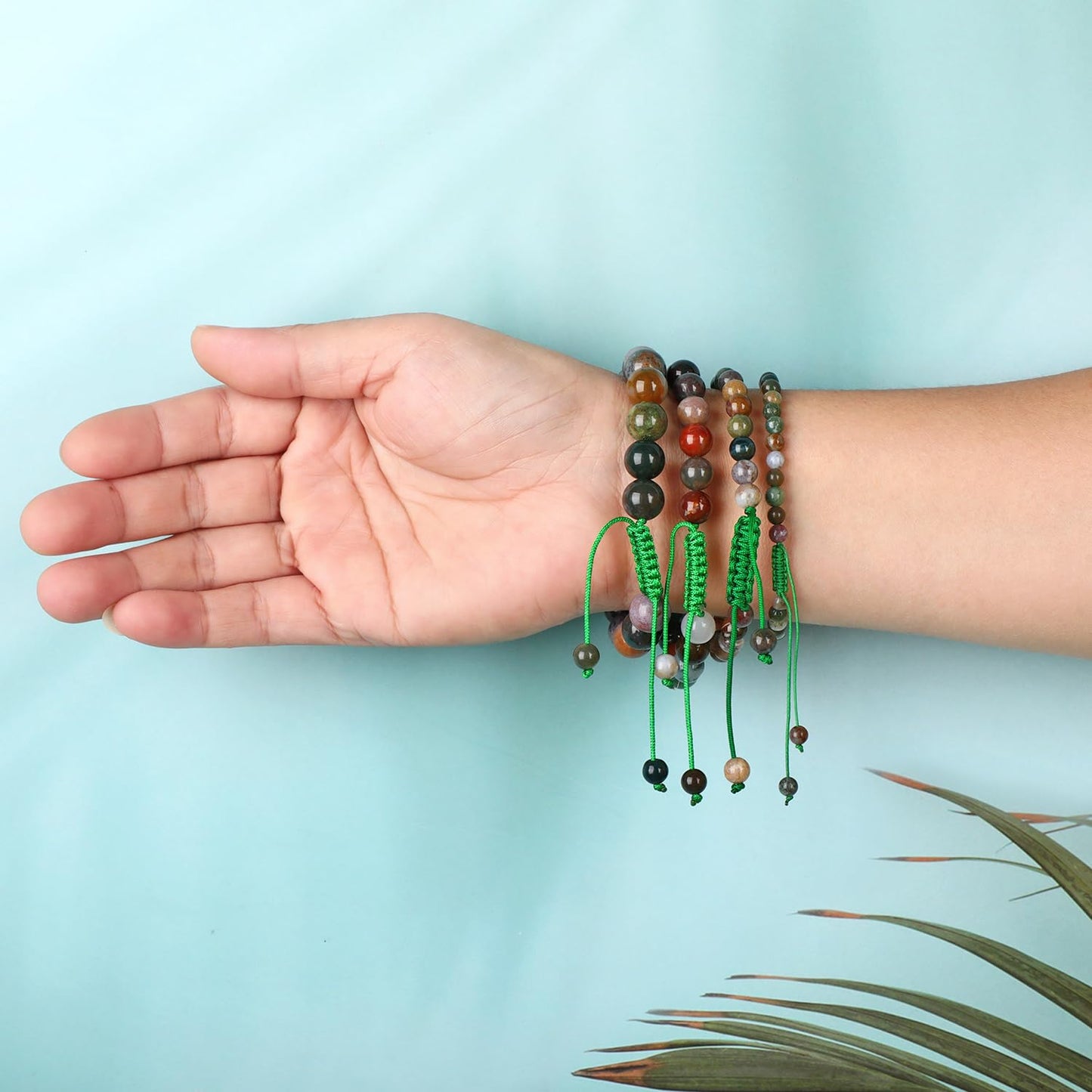 AD Beads 4mm India Agate - Peaceful - Handmade Natural Stone Crystal Bracelet with Adjustable Macrame String - Yoga Healing Power Energy Gifts for Men and Women