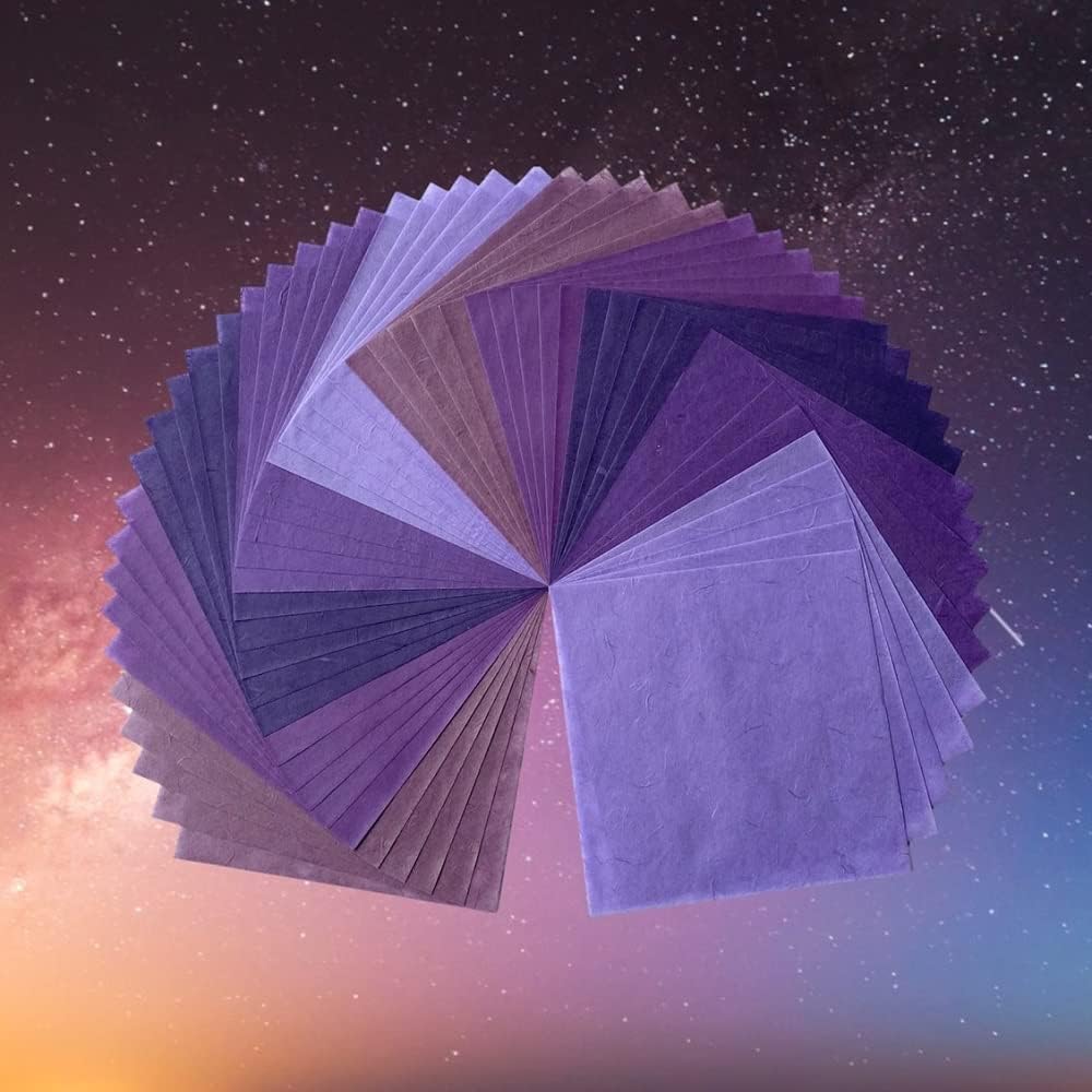 8 x 8 Inches Natural Fiber Mulberry Tree Mulberry Paper Sheets 50 Sheets Square Origami Paper Arts Folding Craft, Square Folding Paper for DIY Crafts (Purple Tone, 8"x8")
