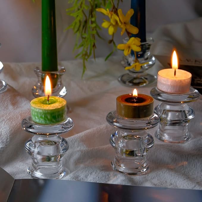 Clear Glass Candlestick Holders, Set of 6 Taper Candle Holders for Wedding, Decoration and Dinning