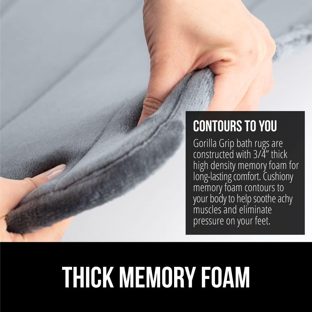 GORILLA GRIP Memory Foam Bath Mat, Soft Absorbent US Designed Bathroom Rug, Gripping Dots Machine Washable Bathmat, Cushioned Floor Mats, Shower Sink Rugs Room Décor Accessories, 42x24 Graphite Gray