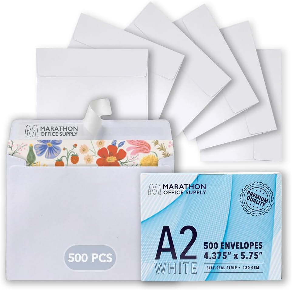 MOS A2 White Envelopes 4.4 x 5.75 Inch 500 Pack — Self-Seal Heavyweight Invitation Envelopes for Greeting Cards, RSVP, Card Making, Wedding Invitations, Business Mailings