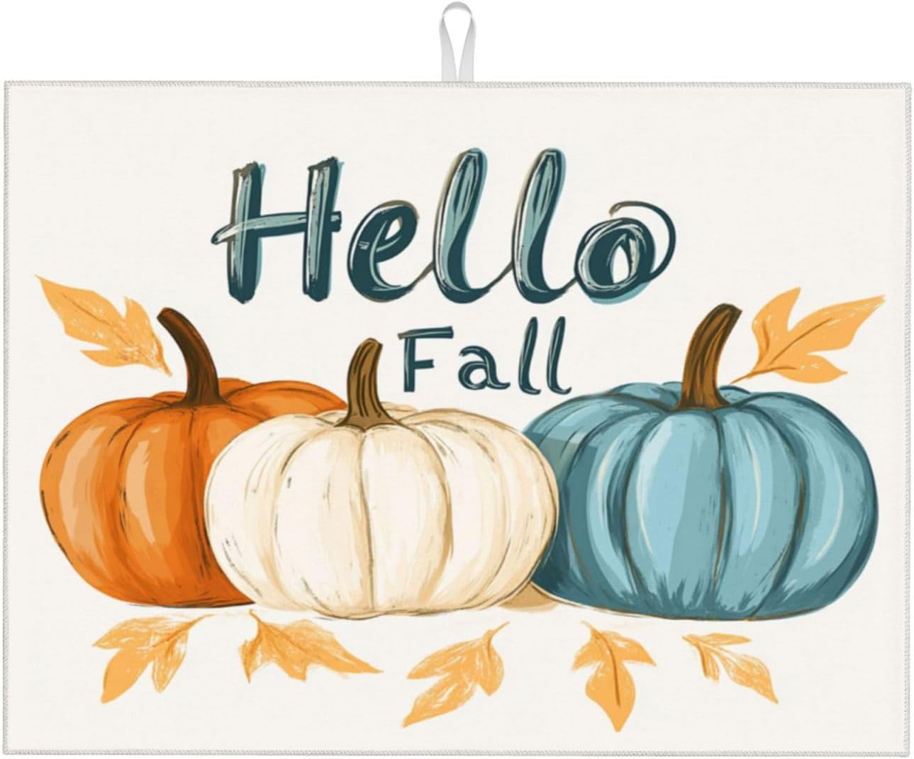 Dish Drying Mat for Kitchen Pumpkin Fall Leaf Autumn Counter Absorbent Dishes Drainer Microfiber Large 18x24 Inch