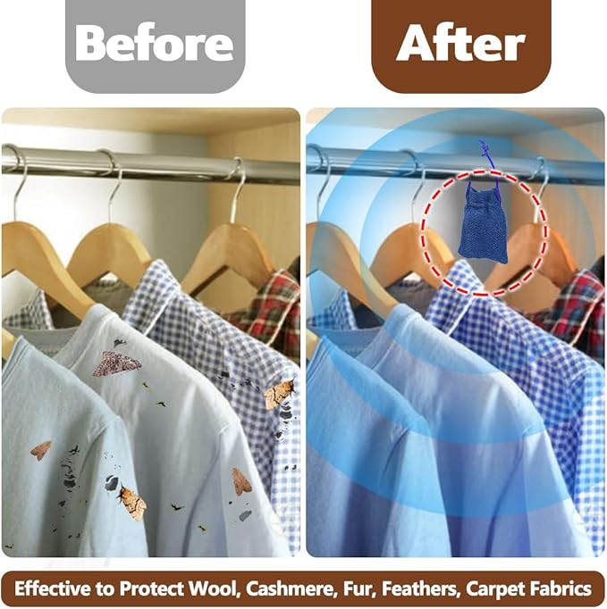 10 Pack Natural Moth Repellent for Clothes Indoor Use, Alternative Moth Balls Moth Traps for Clothes, Peppermint and Thyme Essential Oils Effectively Keep Moths Away from Closet Drawers Woolen Silk