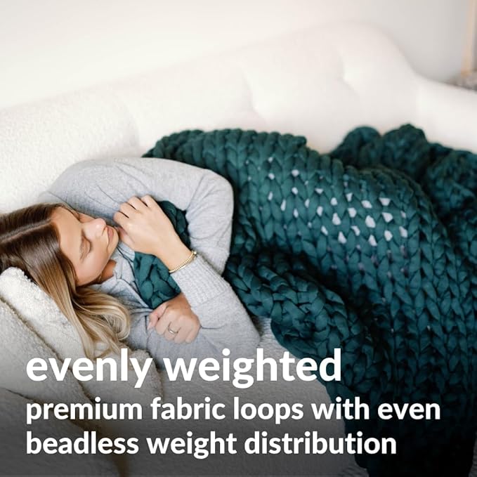 Nuzzie Chunky Knit Weighted Blanket - Breathable, Cooling, Hand Made Knit Throw Blanket for Sleep - Machine Washable, Stylish Design (Forest Green, Throw | 12lbs | 44" x60)