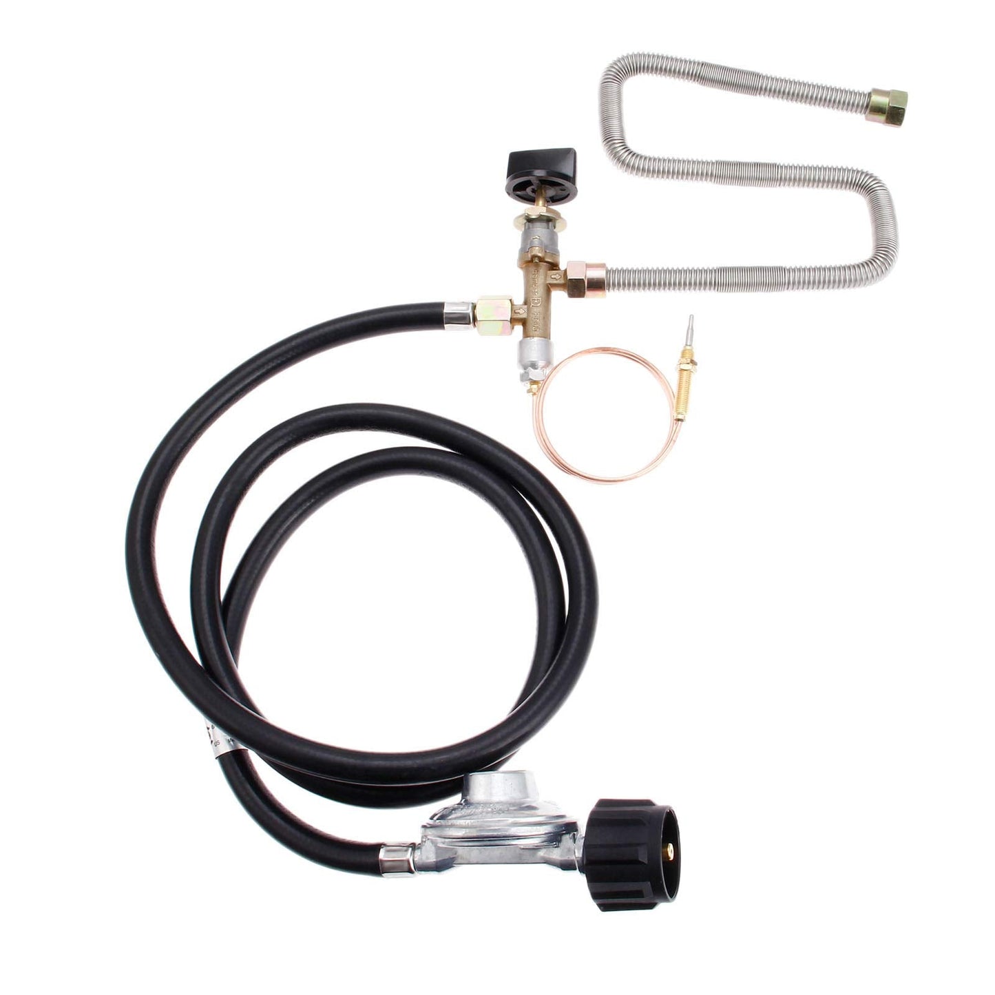 DRELD Propane Gas Fire Pit Fireplace Valve Control System Kit Assembly - Flame Failure Control Valve, Whistle Free Gas, LP Propane Hose with Regulator (Max 50,000 BTU)