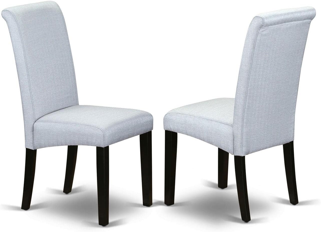 East West Furniture DLBA3-BLK-05 3 Piece Kitchen Table & Chairs Set Contains a Round Dining Room Table with Dropleaf and 2 Grey Linen Fabric Parsons Dining Chairs, 42x42 Inch, Black