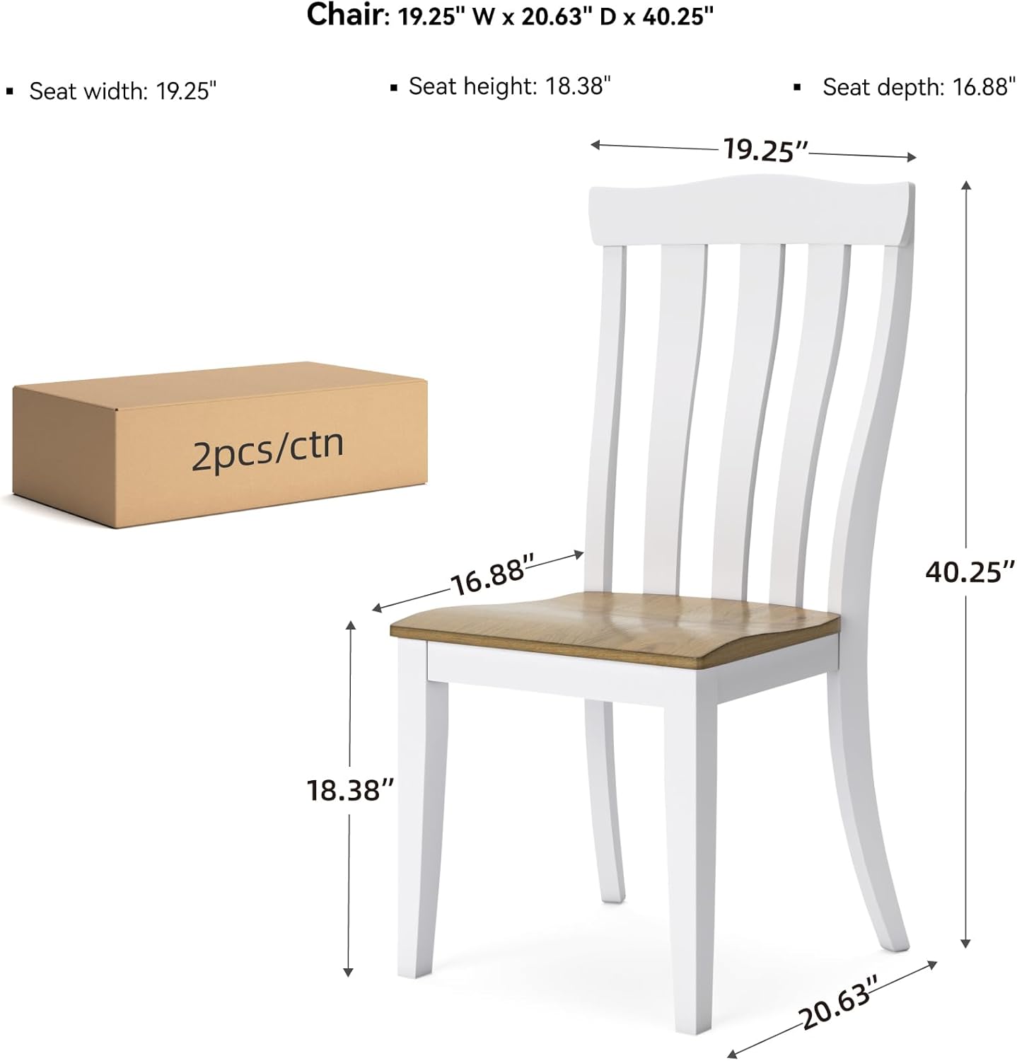 Signature Design by Ashley Ashbryn Farmhouse Armless Dining Chair with Bent Slat Back, Set of 2, White & Light Brown