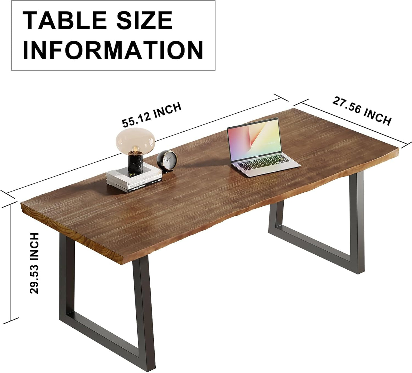 Solid Wood Computer Desk 55-inch Large Office Desk Home Simple Modern Long Desk Study Writing Desk Dining Table for Home Office
