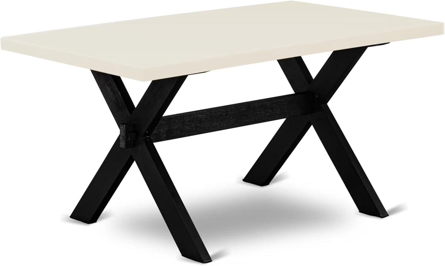 East West Furniture X626DR124-5 5 Piece Dining Room Furniture Set Includes a Rectangle Dining Table with X-Legs and 4 Black Color Linen Fabric Upholstered Chairs, 36x60 Inch, Multi-Color