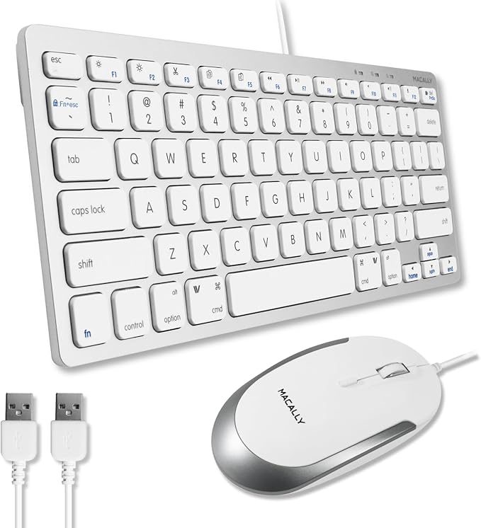 Macally USB Wired Keyboard and Mouse Combo for Mac and PC - Save Space with a Compact Small Apple Keyboard and Mouse for MacBook Pro/Air, iMac Mini/Pro