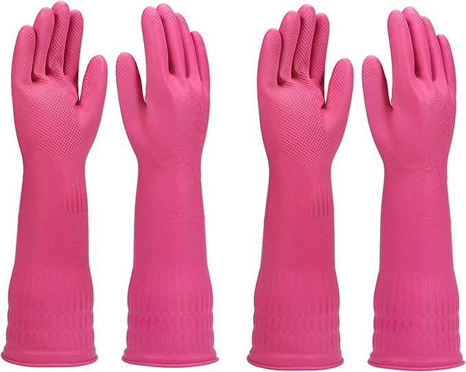 Dishwashing gloves 2 Pairs for kitchen,Rubber cleaning gloves,Long dish gloves reuseable.
