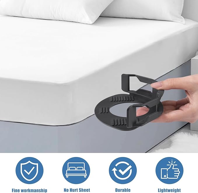 Sheet Holder, Bed Sheet Holders Secure Bed Sheets Firm&Tight Heavy Duty Sheets Fasteners For Corner Fitted Sheet Straps Fit Twin Queen & King Beds that All Mattress Sizes (4, Grey) (Light gray)