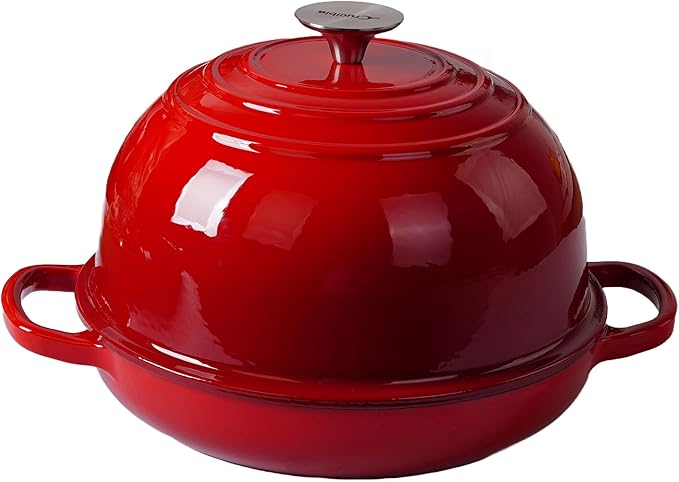 Enameled Cast Iron Bread Pan, Sour Dough Artisan Bread Oven – Red – Round 26 cm, 6.25 L (6.6 qt) – Boule Pan with a Deep Lid for Steam Baking