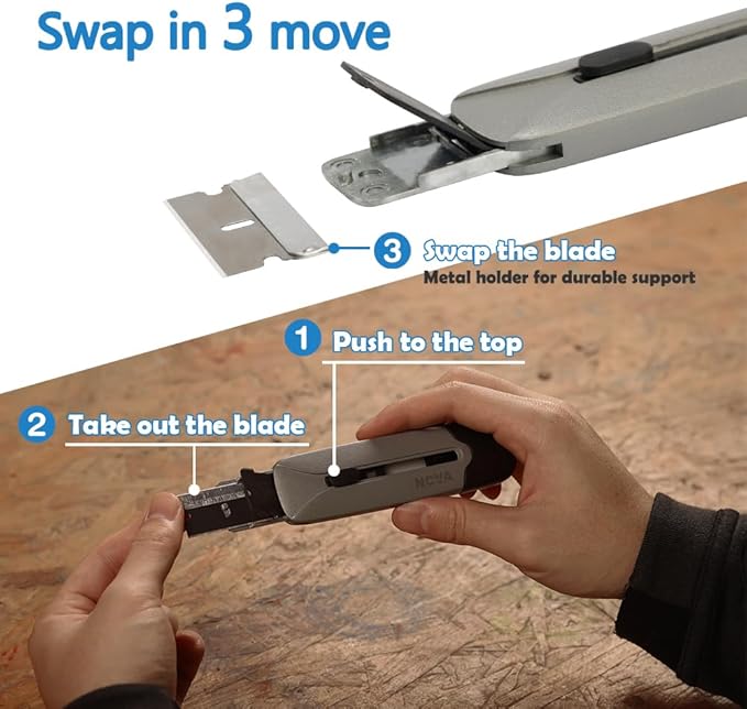 Nova 2 in 1 Scraper Utility Knife with Extra10 Metal Razor Blades +10 Plastic Blades, 2 Cutting Depth of Box Cutter, Multi-Purpose Cleaning and Cutting