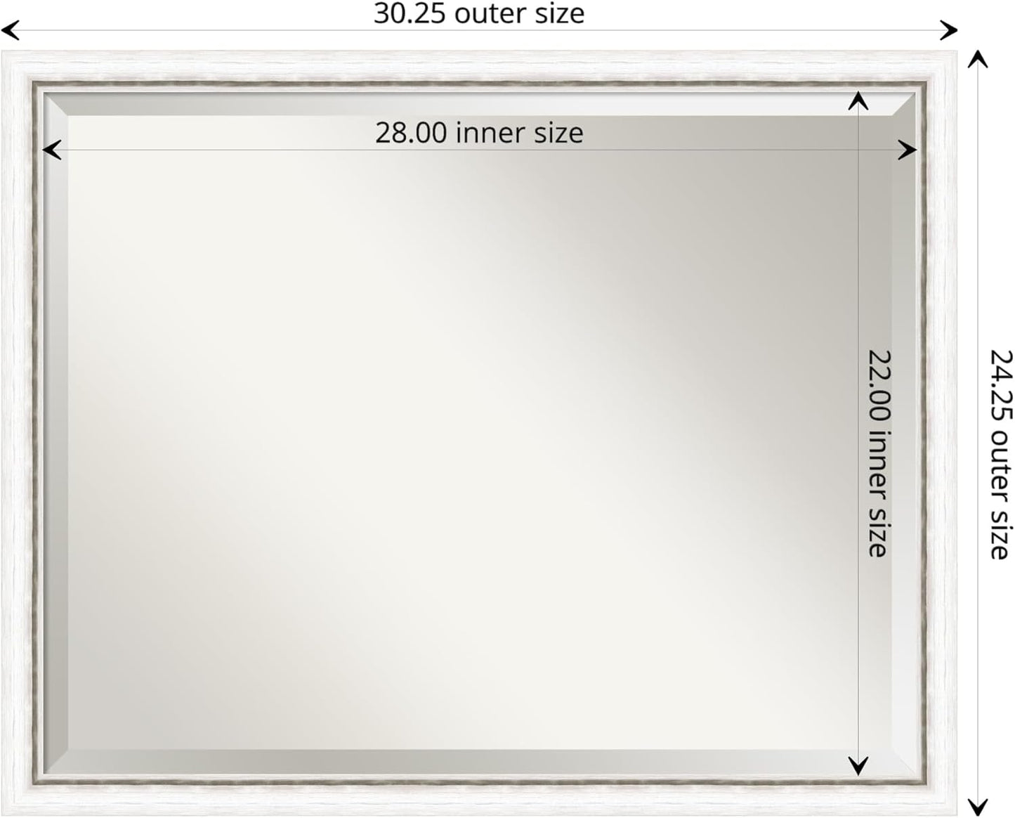 Amanti Art White Bathroom Mirror for Over Sink, 24x30 Morgan White Silver Rectangle Vanity Mirror, Large Modern Contemporary Wood Frame, Hangs Horizonally and Vertically, Bathroom Wall Decor, Beveled