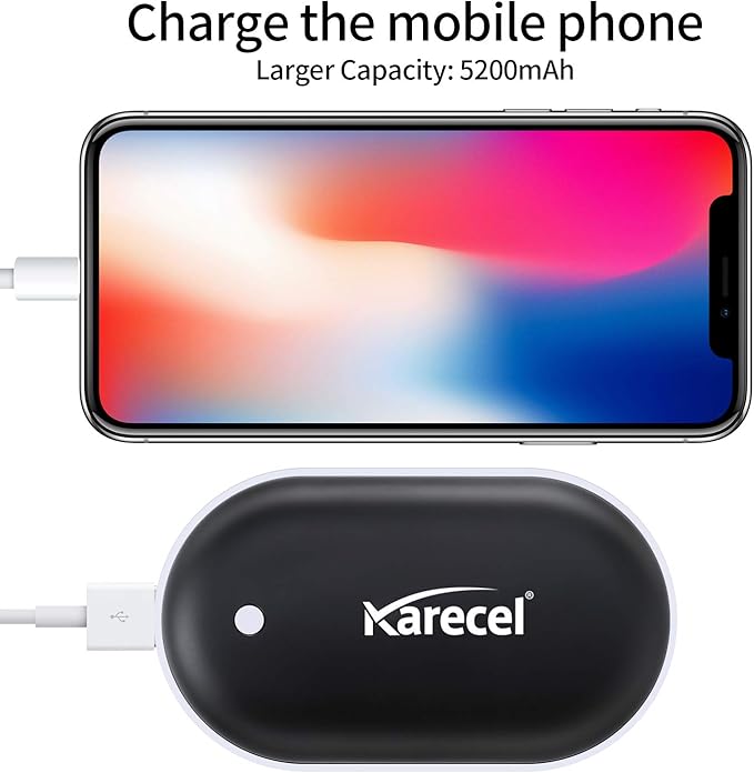 Karecel Rechargeable Hand Warmer, 5200mAh Double-Sided Instant Heating Electric Hand Warmer Power Bank, Up to 11Hrs, USB Portable Handwarmer Pocket Heater, Tech Gifts for Men Women, Winter Essentials