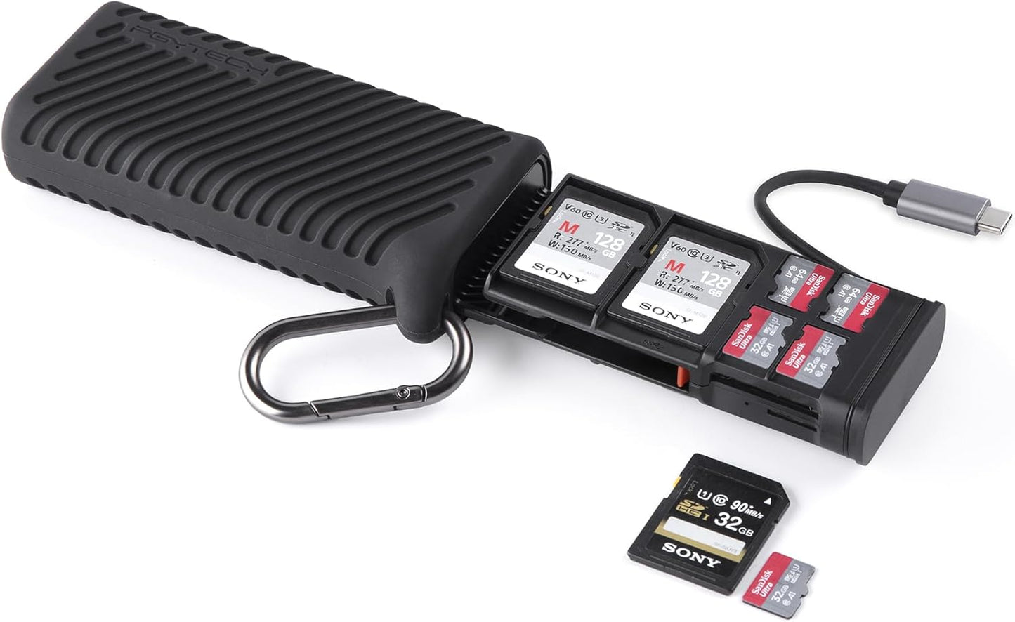 PGYTECH CreateMate High-Speed SD Card Reader USB 3.1 Type-C SD/TF Card Carrying Case Holder for Cameras, Smartphones, Drones, Action Cameras (Black, for SD/Micro SD)