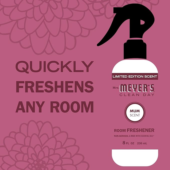 MRS. MEYER'S CLEAN DAY Room and Air Freshener Spray, Non-Aerosol Spray Bottle Infused with Essential Oils, Mum, 8 fl. oz