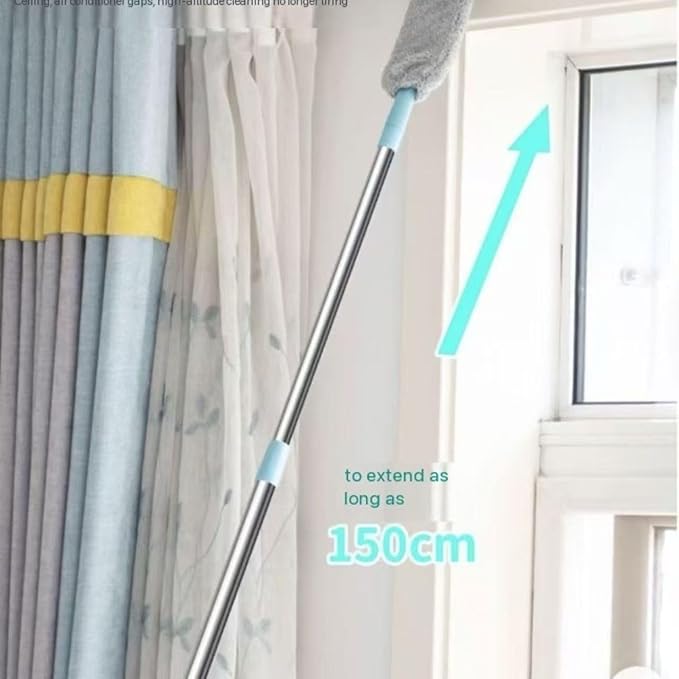 Flat Duster with Extension Pole, Bendable Microfiber Head for Under Appliances & Ceiling Fans - Flexible Long Reach Duster for Hard to Reach Areas, Furniture, Vents & Cobwebs
