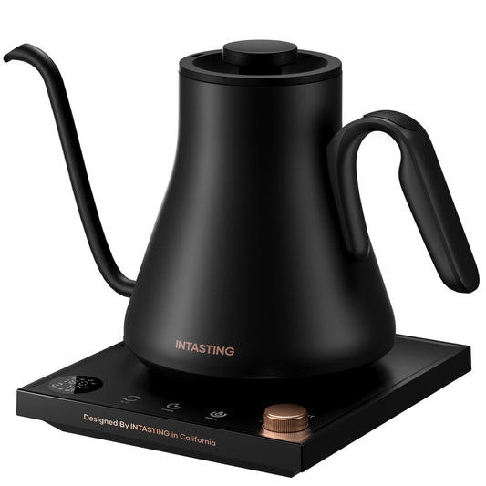 INTASTING Electric Kettle, Gooseneck Electric Kettle, ±1℉ Precise Temperature Control, Stainless Steel Interior, Quick Heating for Pour Over Coffee, Tea & Boiling Water, 0.9L (Black)