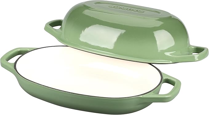 Enameled Cast Iron Oval Dutch Oven Pot with Lid, Dutch Oven for Sourdough Bread Baking, Oval Bread Pan, Bread Oven, Bread Dutch Oven, 5qt, Pistachio Green