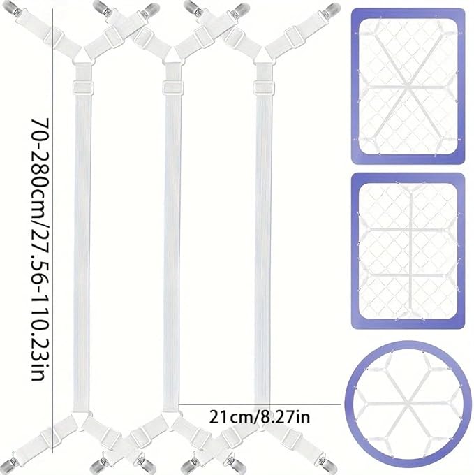 2Pcs Bed Fitted Sheet Straps Clips, Adjustable Crisscross Sheets Clip Holder Fasteners Suspenders for Mattress Cushion Cribs Elastic Sheet Strap Fitted Sheet Corner Holder (White)