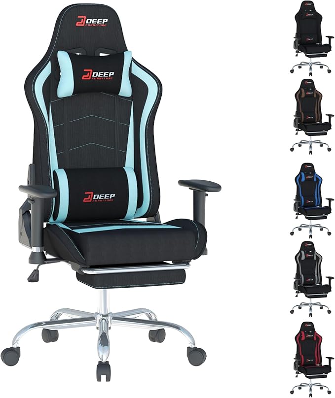 Fabric Gaming Chair, Skin-Friendly and Breathable, Manufactured by A Reputable Manufacturer, Safe and Stable, Specially Designed for Gaming.with Footrest Mg(1005-LightBlue)