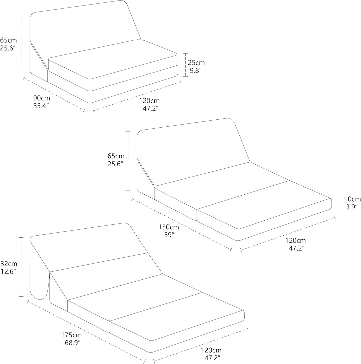 N&V Folding Chainse Lounger Bean Sofa, Foam Filling Folding Matress Sofa, Includes Removable and Machine Washable Cover, Soft Premium Faux Fur, White