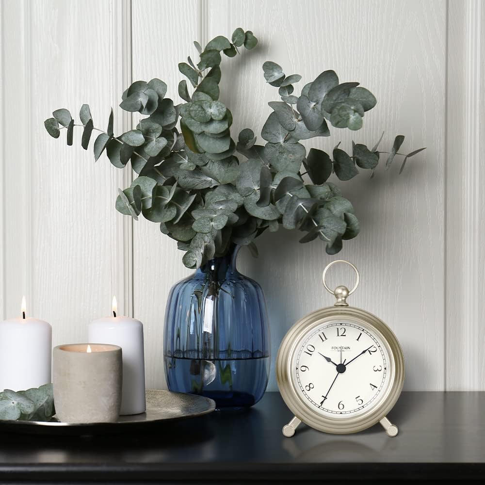 Jensen Pocket Watch Analog Alarm Clock for Bedroom,Silent Non Ticking, Wall & Mantel 2 in 1 Clock, Desk & Shelf Clock, Morning Silver Color Finish, 5.4"(H) x 4.5"(W)