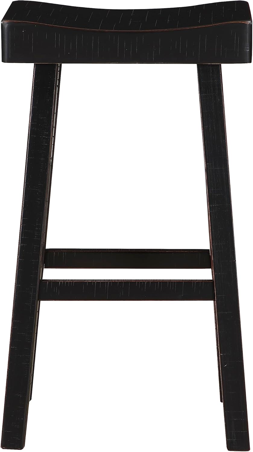 Lexicon Saddle Bar Stools Set of 2 Barstools with Footrest, Armless Dining Chairs for Kitchen Island, Breakfast Nook, Living Room, Pub Height, Black