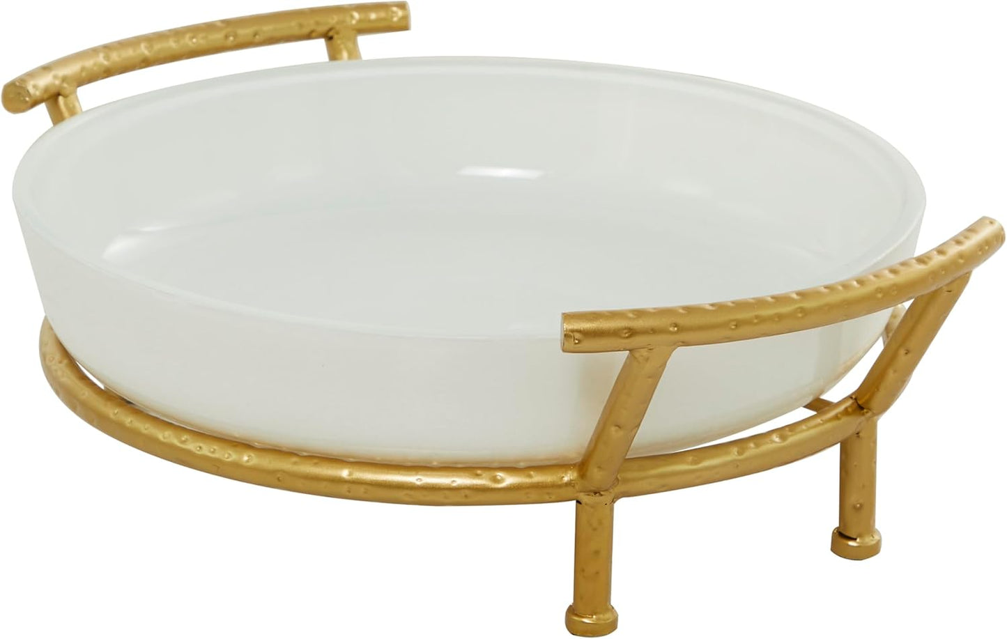 Deco 79 CosmoLiving by Cosmopolitan Glass Kitchen Serving Bowl with Gold Metal Stand, 19" x 16" x 6", White