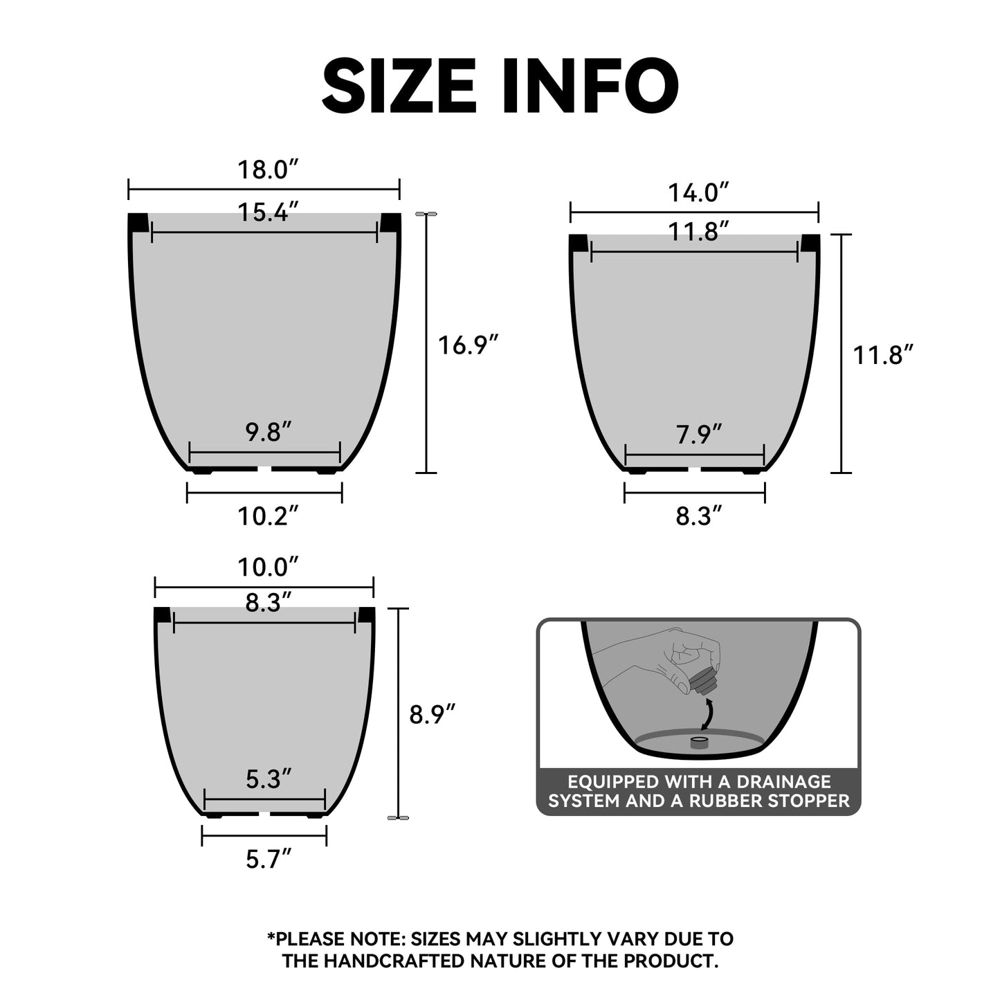 Kante Round Concrete Planter Set of 3, Large Outdoor Indoor Plant Pots with Drainage Hole, 10/14/18-Inch Diameter Flower Pots for Patio, Garden and Home, Rusty