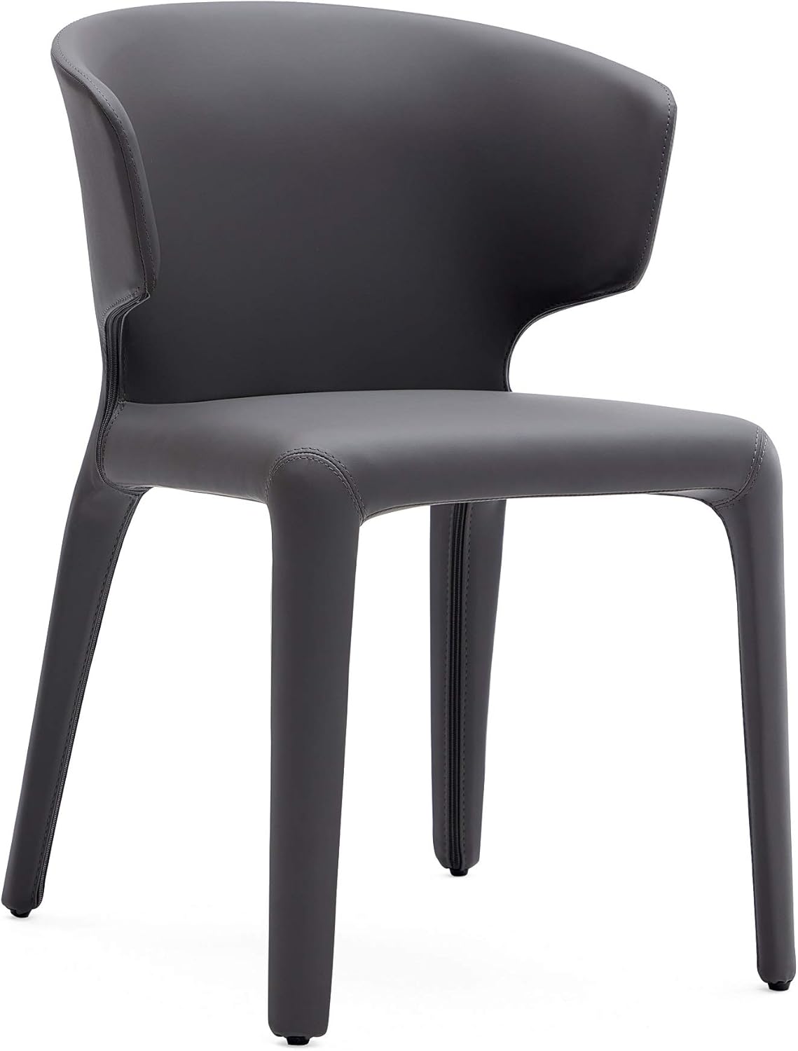 Manhattan Comfort Conrad Mid Century Modern Dining Chairs Woven Tweed Upholstered Kitchen Furniture with Contoured Back, Foam Padding & Metal Legs, Set of 2, Grey