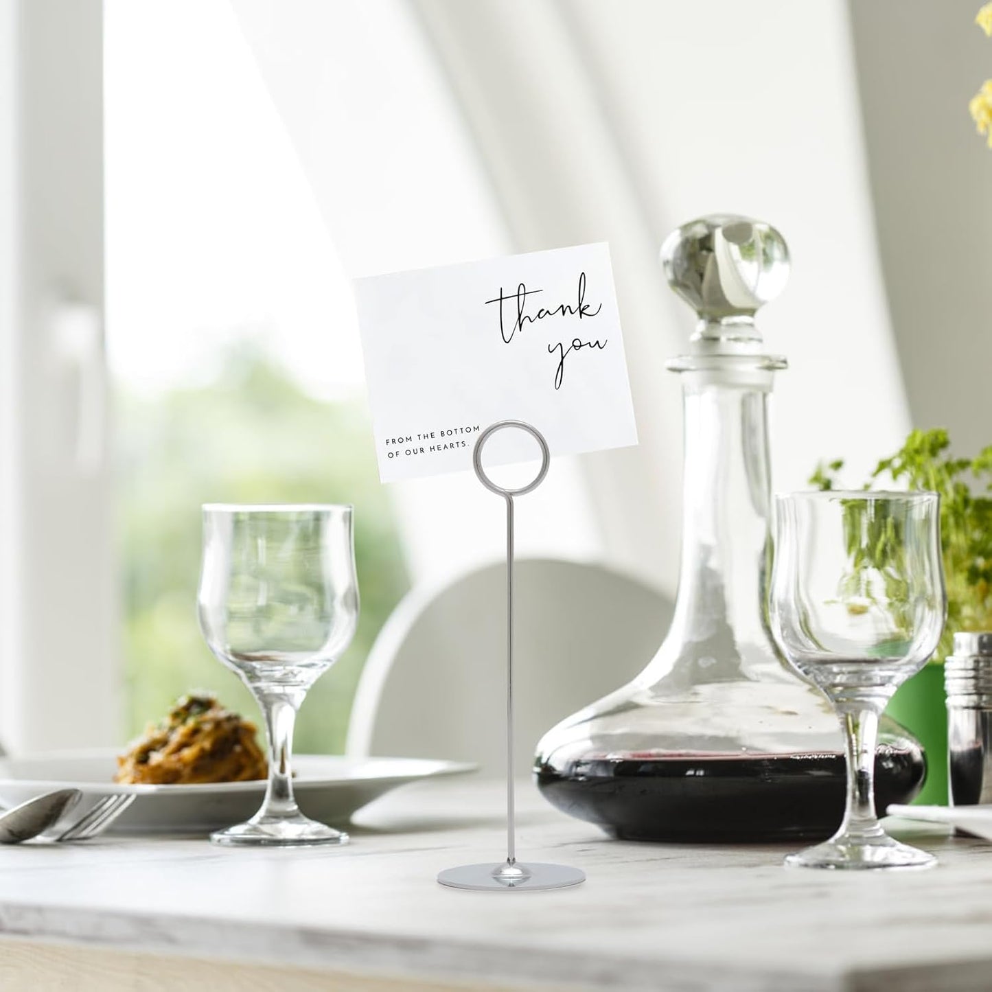 Urban Deco 16 Pieces Table Card Holder 8 inches Silver Place Steel Card holders for Photos, Food Signs, Memo Notes, Weddings, Restaurants, Birthdays.
