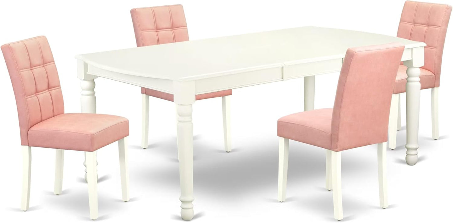East West Furniture DOAS5-LWH-42 5 Piece Dining Table Set Includes A Kitchen Table and 4 Beige Red Polyester Fabric Dinner Chairs with Stylish Back- Linen White Finish