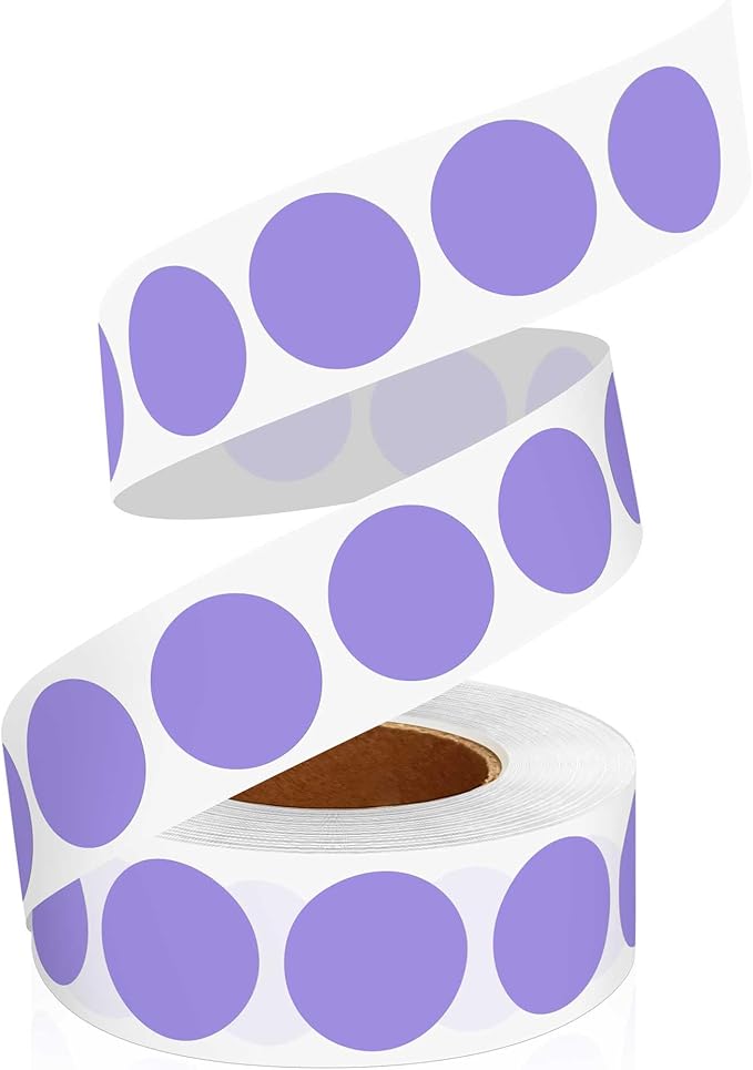 0.75 Inch Multi - Purpose Labels,1000 PCS 3/4" Lavender Stickers for Classroom, Papers, Market, Price Tags, and Library Book Labels. Non - Printable Round Colored Dot