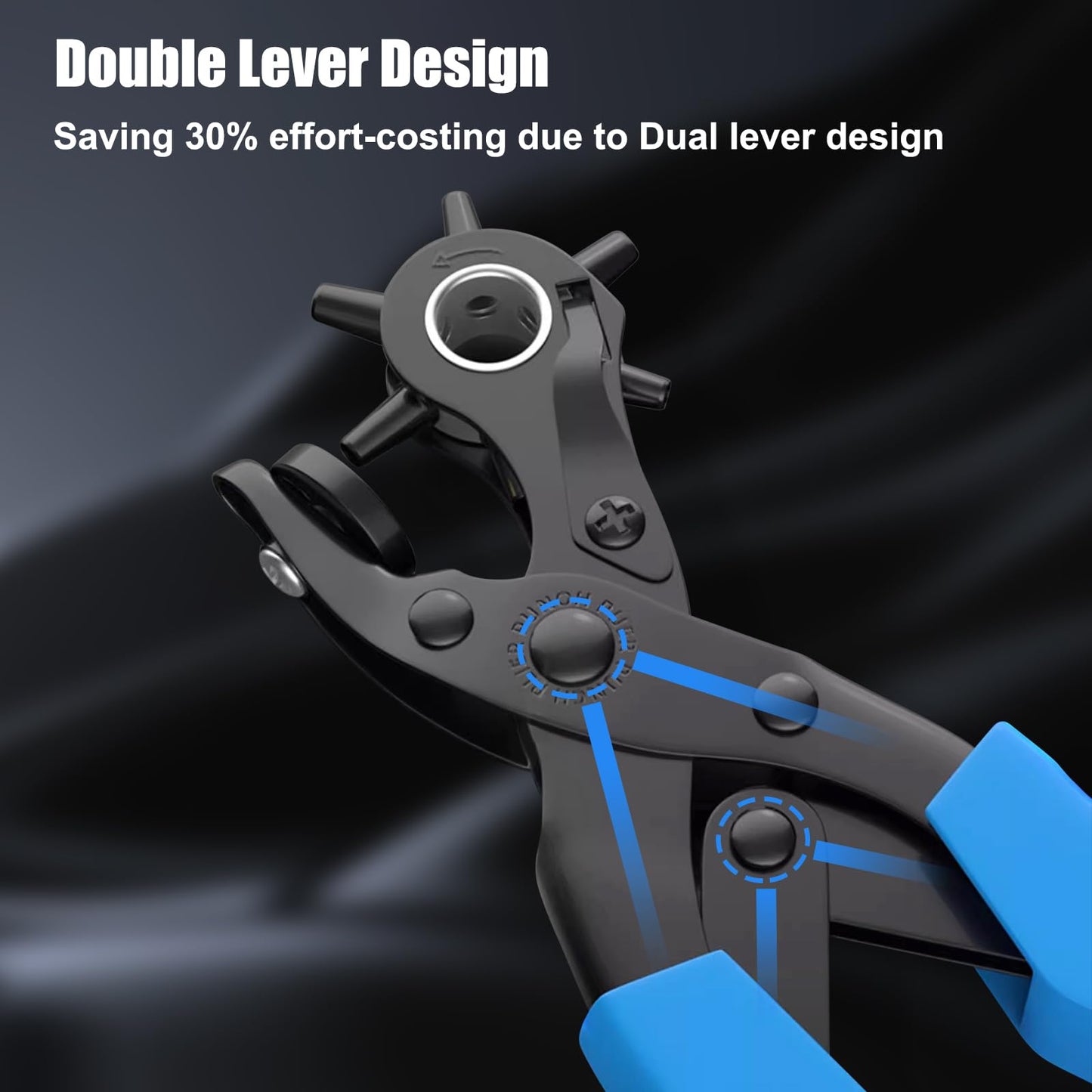 Diyife Professional Leather Hole Puncher, Full Set Punch Tool Kits for Belt, Watch Band, Shoe, Crafting, Handbag Straps, Fabric, with Extra Punch Plates and Ruler, Multi Hole Sizes Make - Blue