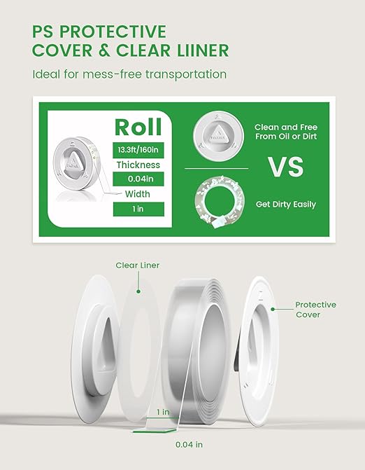 Double Sided Tape Heavy Duty, Extra Large 13.3FT Nano Tape, Transparent Strong Double Sided Adhesive Mounting Tape, Clear Picture Hanging Strips for Wall, Poster, Carpet, Craft