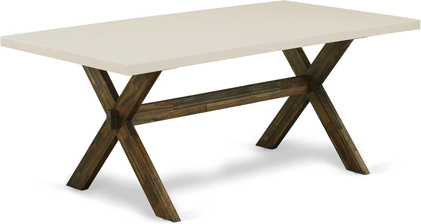 East West Furniture X727MZ748-6 6 Piece Dining Table Set Contains a Rectangle Kitchen Table with X-Legs and 4 Coffee Linen Fabric Upholstered Chairs with a Bench, 40x72 Inch, Multi-Color