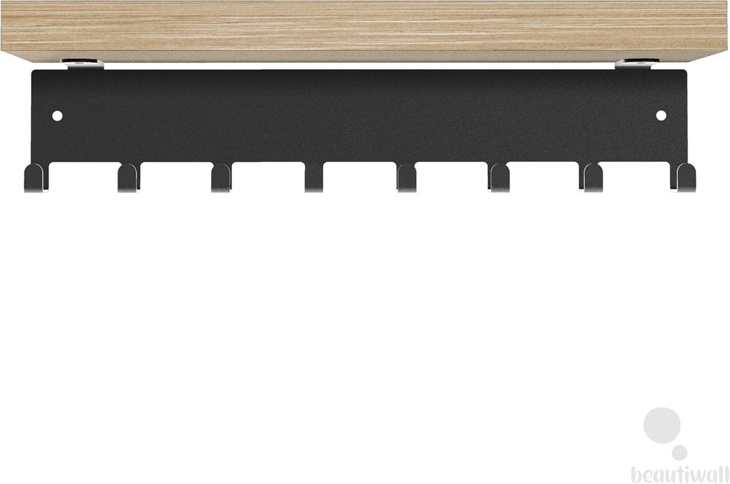 Sturdy Steel Wall Key Holder with Natural Bamboo Shelf. Metal and Wooden Key Hanger with Hooks for Car, Apartment, Storage, Keys
