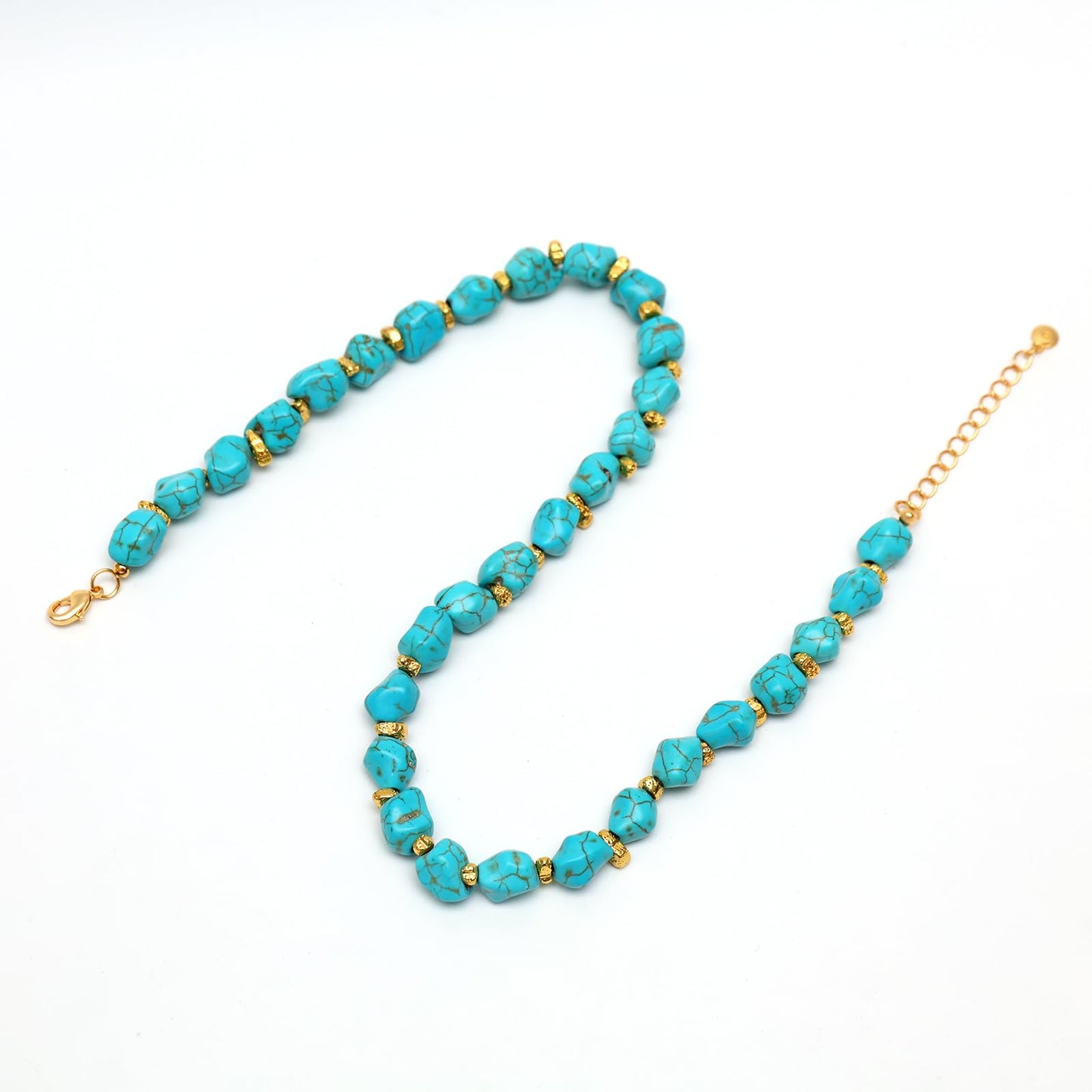 Chunky Turquoise Necklace, 18K Gold Chunky Turquoise Beaded Statement Necklaces for Women Handmade Boho Natural Stone Bohemian Summer Beach Bead Necklace Blue Trendy Western Jewelry 17 Inches