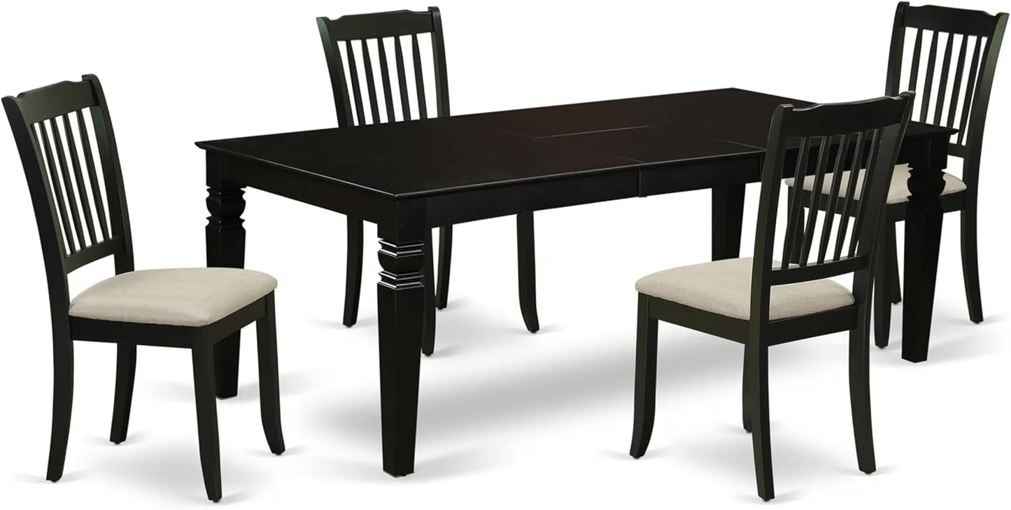 East West Furniture LGDA5-BLK-C 5 Piece Dinette Set Includes a Rectangle Dining Room Table with Butterfly Leaf and 4 Linen Fabric Upholstered Dining Chairs, 42x84 Inch, Black