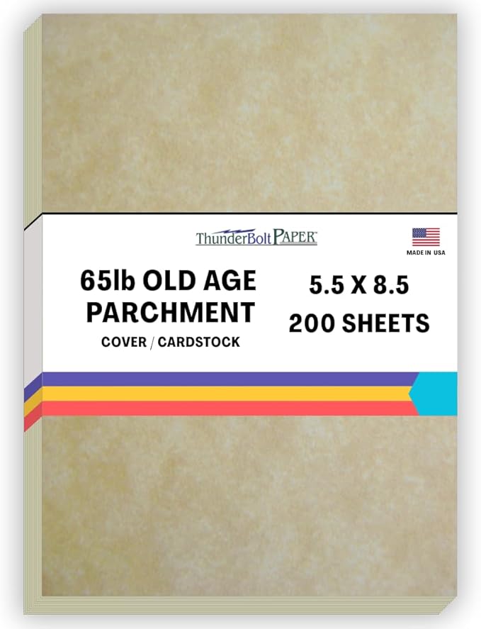 200 Old Age Parchment 65lb Cover Paper Sheets 5.5X8.5 Inches Cardstock Weight Colored Sheets 5.5" X 8.5" Half Letter | Statement Size - Printable Parchment Semblance by The Pulp Process