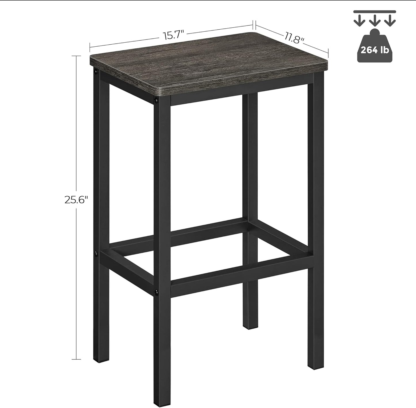 VASAGLE Bar Stools, Set of 2 Bar Chairs, Kitchen Breakfast Bar Stools with Footrest, Industrial in Living Room, Party Room, Charcoal Gray and Black ULBC065B04