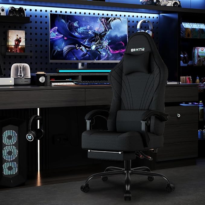 Gaming Chair, Big and Tall Gaming Chairs for Adults with Footrest and Lumbar Support, Comfortable Ergonomic Fabric Computer Chair 400 lbs, 360° Swivel, Height Adjustable Video Gamer Chair, Silla Gamer