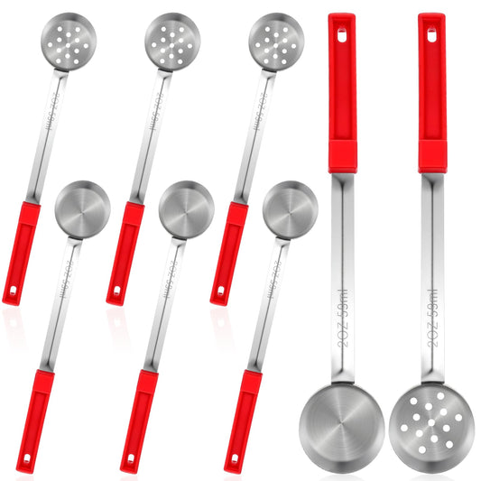 8 Pcs 2 OZ Portion Control Serving Spoons, Solid and Slotted Stainless Steel Ladle Spoon, Food Measuring Utensils for Weight Watchers, Buffets, Parties