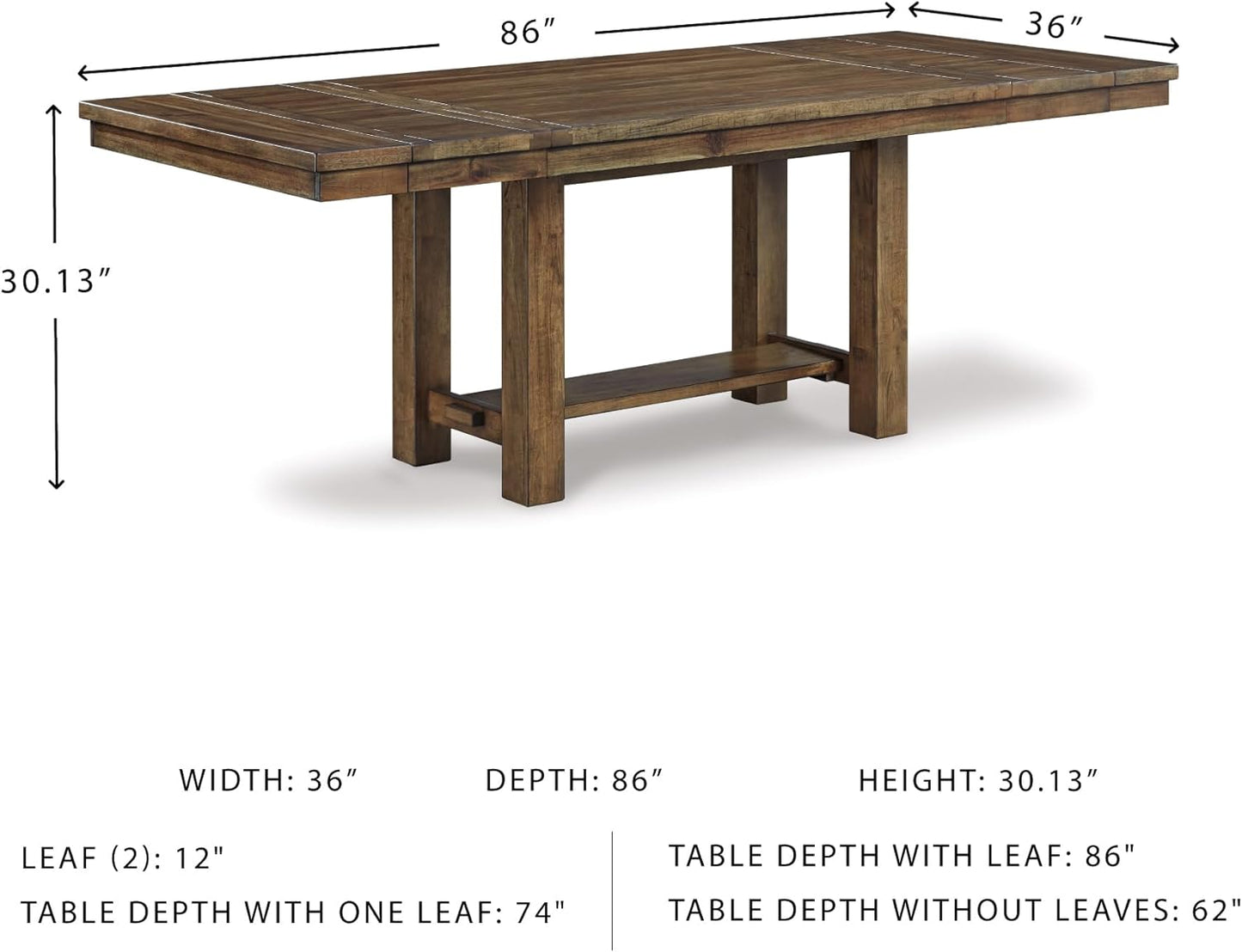 Signature Design by Ashley Moriville Farmhouse 36” x 30” Dining Extension Table, Seats up to 8, Brown