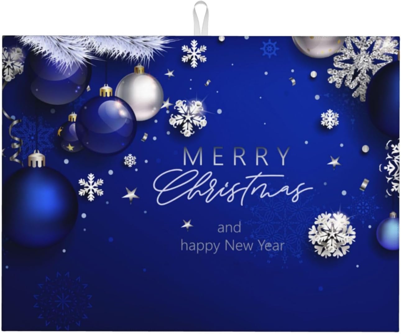 Dish Drying Mat Christmas Blue Ball Fir Branch Snowflake for Kitchen Counter Absorbent 18x24 Inch Microfiber Dishes Plate Glass Dry Draining Pad Reversible Washable