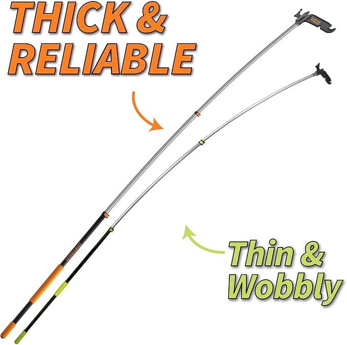4-12 ft Long Telescopic Extension Pole with Utility Hook // Telescoping Pole for Christmas Lights Installation, String Lights, Birdfeeders // Lightweight and Sturdy // Christmas Light Pole with Hook